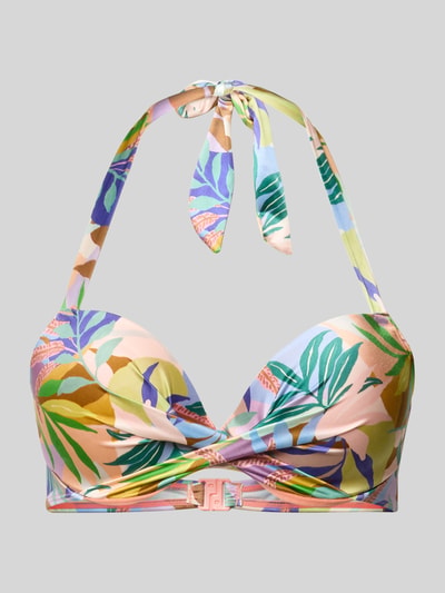 Produktfoto, Push-up-Bikini-Oberteil im Allover-Look Modell 'BAHIA' von DORINA mit buntem Blattmuster, Material-Mix mit Stretch-Anteil, Neckholder, körpernahe Passform