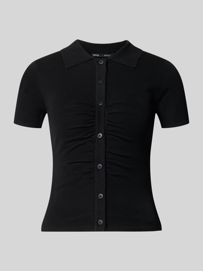 Produktfoto, Slim Fit Cardigan mit Woll-Anteil von MANGO in Schwarz, Material-Mix, Umlegekragen, Knopfleiste, kurzärmeliges Design, Rückenlänge 50 cm, Ärmellänge 17 cm
