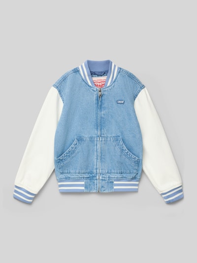 Produktfoto, Regular Fit Bomberjacke aus reiner Baumwolle Modell 'DENIM BOMBER' von Levi’s® Kids, zweifarbiges Denim mit Label-Patches und gerippten Abschlüssen, unifarbene Optik, College-Kragen.