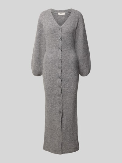 Gina Tricot Strickkleid mit V-Ausschnitt und Knopfleiste Mittelgrau Melange 1