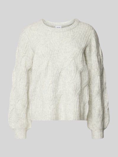 Vila Gebreide pullover met kabelpatroon, model 'ELLA' Lichtgrijs gemêleerd - 2