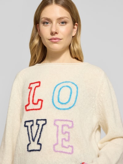 Lanius Sweter z dzianiny z mieszanki wełny z alpaki z haftem Écru 3