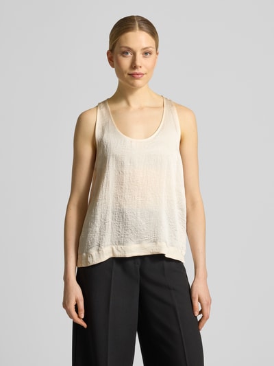 Frauenmodel trägt Blusenshirt mit floraler Applikation von Marella aus Satin in Regular-Fit mit Rundhalsausschnitt, Rückenlänge 56 cm, Ganzkörperansicht von vorne.