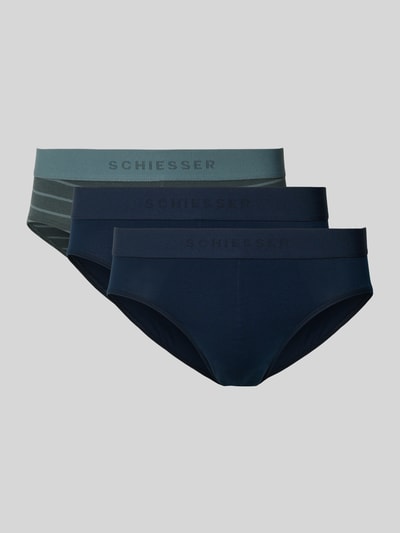 Schiesser Slip met elastische band met logo in een set van 3 stuks Marineblauw - 1