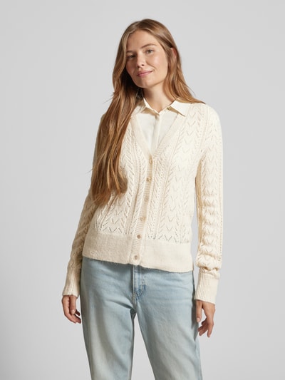 YAS Gebreide cardigan met ajourpatroon, model 'STELLA' Ecru - 4