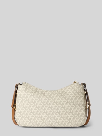 Produktfoto, Handtasche mit Logo-Muster Modell 'NOLITA' von MICHAEL Michael Kors in Beige mit braunem Schulterriemen, glatte Textur, Kontext: Damen Handtasche mit Reißverschluss, Hauptfach, Breite 40 cm, Länge 25 cm, Tiefe 11 cm, Schulterriemen 118 cm