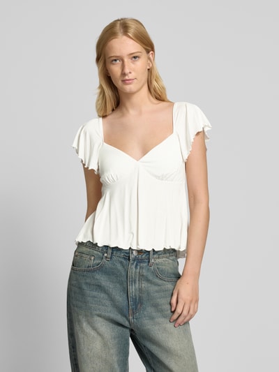 Gina Tricot Slim fit blouse met vetersluiting aan de achterkant Offwhite - 4