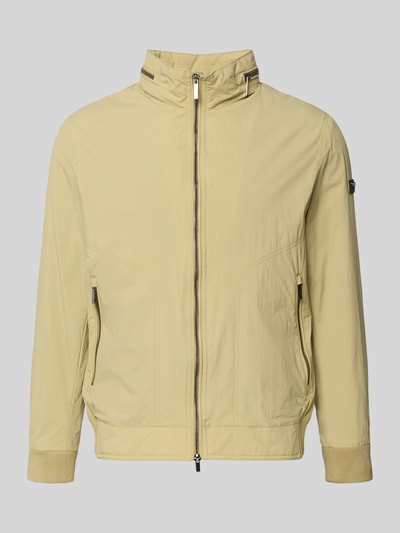 Produktfoto, Regular Fit Jacke mit Stehkragen von bugatti in Beige mit Zweiwege-Reißverschluss, elastischen Ärmelabschlüssen und Logo-Detail