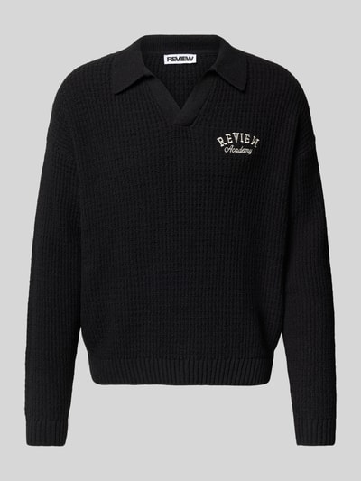 REVIEW Gebreide pullover met labelstitching Zwart - 2