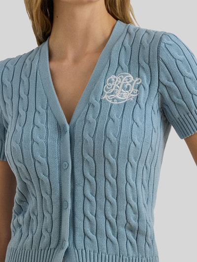 Lauren Ralph Lauren kardigan rozpinany w kroju regular fit z krótkim rękawem z czystej bawełny Jasnoniebieski 3