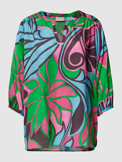 Milano Italy Blouse met all-over print, model 'Tropical Flower' Groen - 2