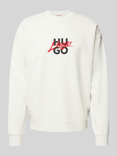 HUGO Sweatshirt met labelprint en -stitching, model 'Dlogonty' Offwhite - 2