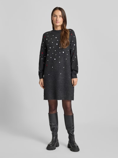 Tom Tailor Denim Strickkleid mit Stickereien Dunkelgrau Melange 1