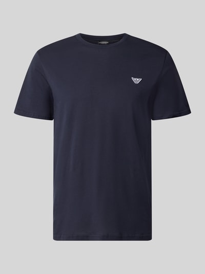 Produktfoto, T-Shirt mit Logo-Patch und Rundhalsausschnitt von Emporio Armani, dunkelblau, Reine Baumwolle, Modern Fit, Rückenlänge 69 cm bei Größe M
