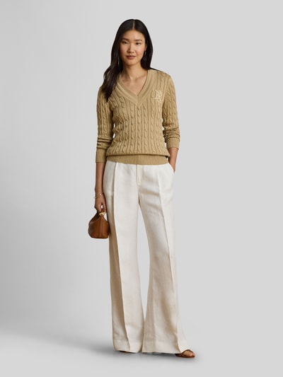 Lauren Ralph Lauren Sweter o kroju regular fit z mieszanki bawełny z wyhaftowanym logo Jasnobrązowy 1