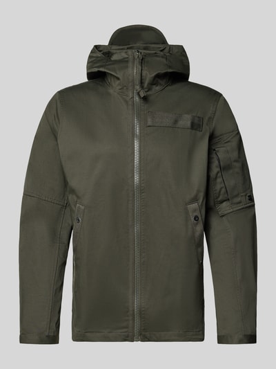 Productfoto, Regular Fit Regenjacke mit ritsluiting model 'Batt' van G-Star Raw in olijfgroen, katoenmix, met capuchon, steekzakken en mouwzak.