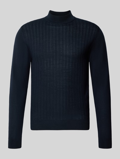 Manuel Ritz Pullover aus Wolle mit Strukturstrick Marine 1