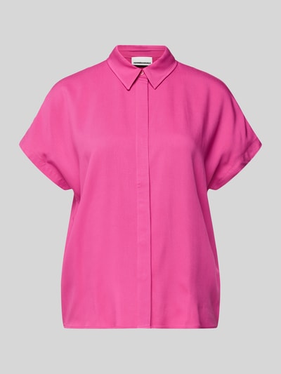 Produktfoto, Relaxed Fit Hemdbluse aus reiner Viskose Modell 'LARISAANA' von Armedangels in Pink, unifarben, Hemdkragen, kurze Ärmel, Popeline-Struktur