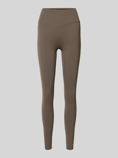 Produktfoto, Leggings mit elastischem Bund und Logo van P.E Nation in bruin, aansluitende high rise pasvorm, stretchmateriaal, logo op de tailleband