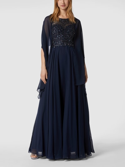 Unique Abendkleid mit Ziersteinen Dunkelblau 1