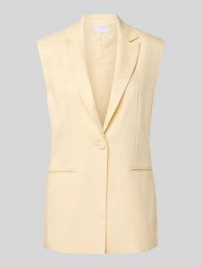 Productfoto, Weste met reverskraag en knoopsluiting van Jake*s Cocktail, lyocellmix met linnen, rechte fit, gele kleur, paspelzakken, ruglengte 68 cm