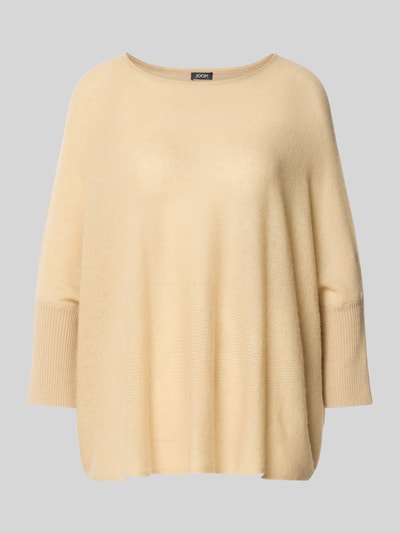 Produktfoto, Strickpullover aus Kaschmir mit 3/4-Arm von JOOP! in Beige, Relaxed-Fit, weiche Textur, Rundhalsausschnitt, Modell Katy, Damen, Rückenlänge 59 cm, Ärmellänge 16 cm bei Größe 36
