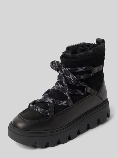 Produktfoto, Boots aus echtem Rindsvelours von Tamaris in Optik: Unifarben mit Wildleder-Optik, rund, Keilabsatz, Label-Prägung, Schnürung, Reißverschluss, profilierte Sohle, Veloursleder, Material: reines Rindsvelours