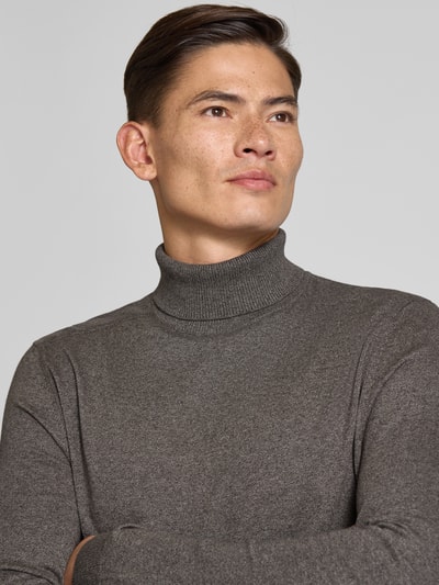 SELECTED HOMME Regular fit gebreide pullover van puur katoen, model 'BERG' Donkerbruin gemêleerd - 3