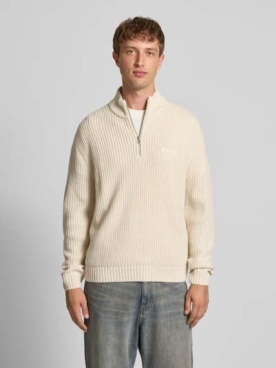 REVIEW Strickpullover mit Stehkragen und Reißverschluss Ecru 4