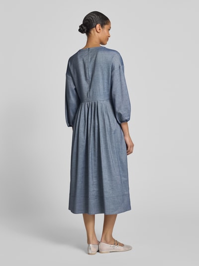 MORE Tailliertes Midikleid mit Leinen-Anteil Jeansblau 5