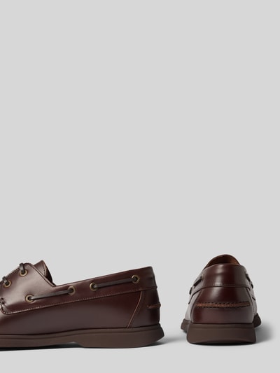 Productfoto, donkerbruine loafers van rundleer, gladde structuur, goudkleurige details, Loafer aus echtem Rindsleder Modell 'Sienne_Slon_pllt' van BOSS, Heren Loafer.