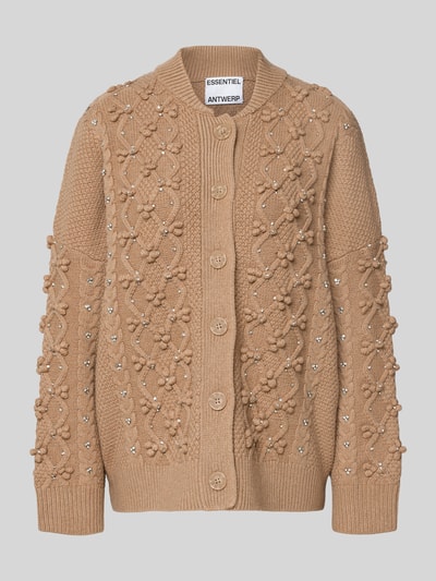Essentiel Antwerp Loose Fit Strickjacke aus Woll-Mix mit Strasssteinbesatz Modell 'ILTIMATE' Camel 2