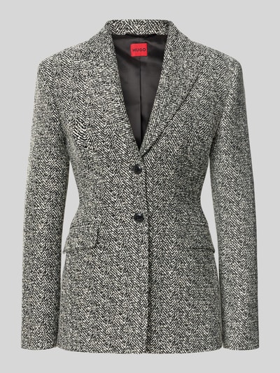 Produktfoto, Regular Fit Longblazer mit 2-Knopf-Verschluss Modell 'Asmalla' von HUGO, schwarz-weißes Fischgrätmuster, Damen Longblazer von HUGO