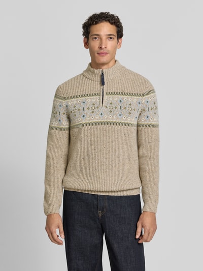 RAGMAN Norwegerpullover aus Woll-Mix mit Troyer-Kragen Taupe 4
