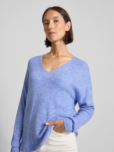 VERO MODA Regular fit gebreide pullover met V-hals, model 'CREWLEFILE' Oceaanblauw - 3