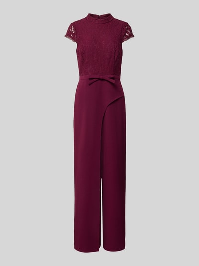 Produktfoto, Regular Fit Jumpsuit mit Ozdobna kokarda od Adrianna Papell, mieszanka materiałów z dodatkiem wiskozy, obszycie koronką, z krótkim rękawem, całkowita długość 150 cm, długość wewnętrzna nogawki 84 cm, długość tyłu 37 cm, szerokość w rozmiarze 36: 40 cm