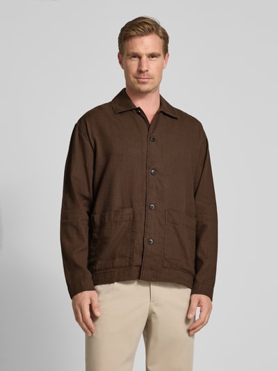 SELECTED HOMME Relaxed Fit Overshirt aus Baumwoll-Leinen-Mix Modell 'RELAXTONY' Mittelbraun 4