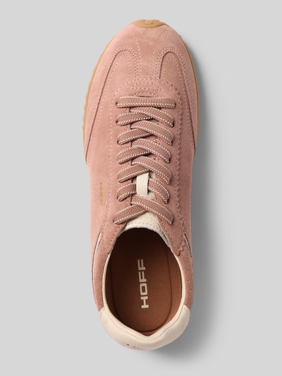 Produktfoto, Sneaker aus echtem Leder mit Logo-Detail Modell 'Bridge' von HOFF in Rosa mit beige Details, abgerundete Form, strukturierte Oberfläche, flache Sohle, Damen Sneaker, Absatzhöhe 1 cm, Schafthöhe 8 cm, Schaftweite 8 cm, Draufsicht