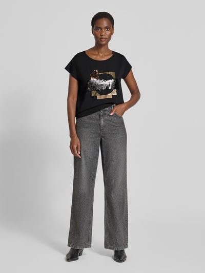 More & More T-shirt z cekinowym obszyciem Czarny 1