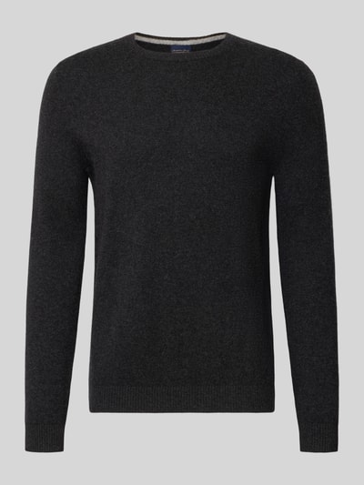 Produktfoto, Kaschmirpullover mit gerippten Abschlüssen von Christian Berg Men in dunklem Grau, glatte Textur, Rundhalsausschnitt, gerader Schnitt