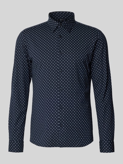 Produktfoto, Slim Fit Businesshemd aus Baumwoll-Mix Modell 'P-ROAN-K-F-261' von BOSS, Optik: Allover-Muster, dunkelblau mit weißen Punkten
