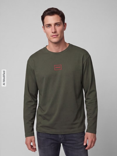 HUGO bluzka z długim rękawem o kroju regular fit z mieszanka bawełny Model 'Laze Longsleeve' Oliwkowy 4