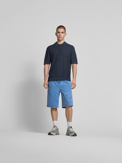 Wood Wood Relaxed Fit Poloshirt in Strick-Optik Blau 1