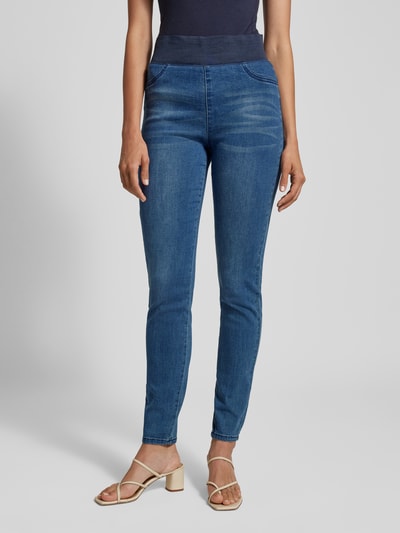 FREE/QUENT Slim Fit Jeans mit breitem elastischem Bund Modell 'SHANTAL' Jeansblau 4