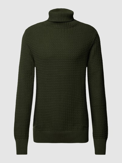 SELECTED HOMME Sweter z dzianiny z golfem model ‘THIM’ Oliwkowy 2