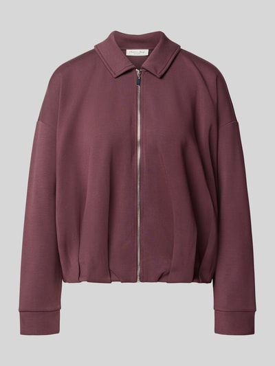 Produktfoto, Sweatjacke mit Umlegekragen von Christian Berg Woman, kleur bordeaux, Materiaal-mix van modalmix, losse pasvorm, rits, elastische boorden