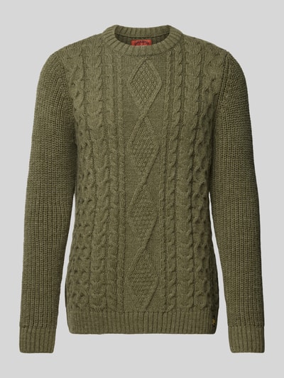 Superdry Strickpullover mit Zopfmuster Modell 'Jacob' Oliv 2