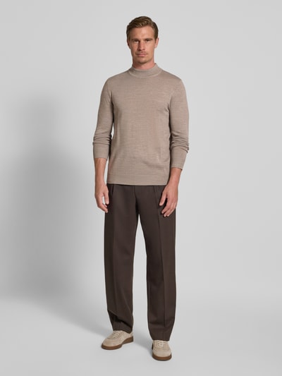 Christian Berg Men Gebreide pullover van een mix van merinowol met opstaande kraag Roodbruin gemêleerd - 1