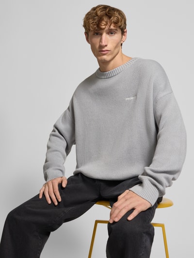 Pegador Sweter z dzianiny o kroju oversized z wyhaftowanym logo Średnioszary melanż 3