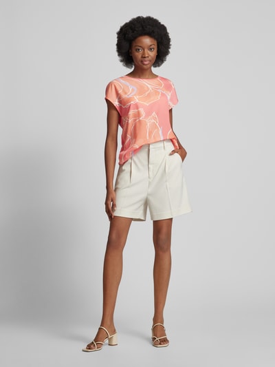 OPUS T-shirt van viscose met all-over motief, model 'Stini' Koraal - 1